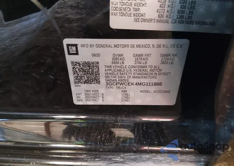 2021 Chevrolet Silverado 1500 2Wd Short Bed Lt z USA, uszkodzony, nr VIN 3GCPWCEK4MG111886